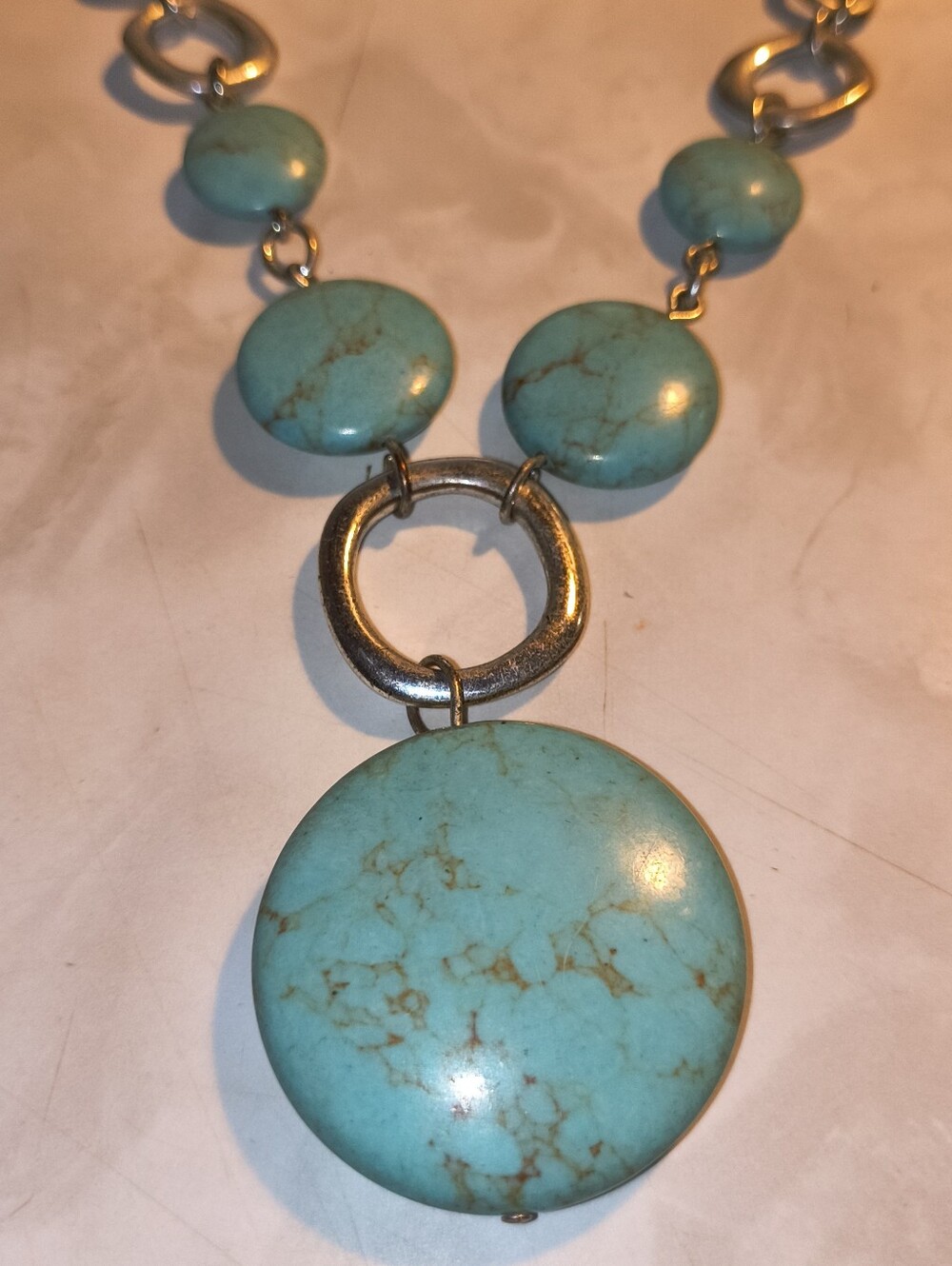 Vtg Etienne Aigner Necklace  Turquoise Howlite Silver Tone with Extender